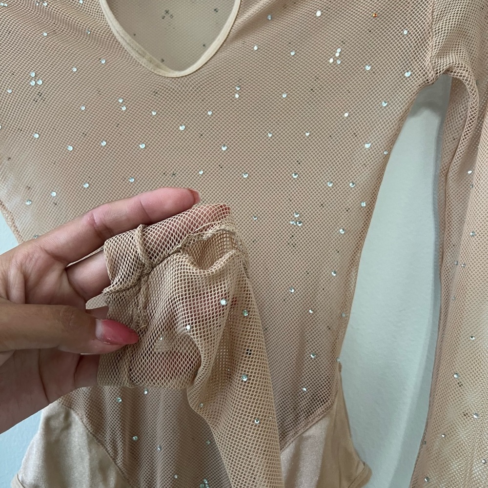 Tan Long Sleeve Bodysuit with Rinestones - Picture 6 of 7